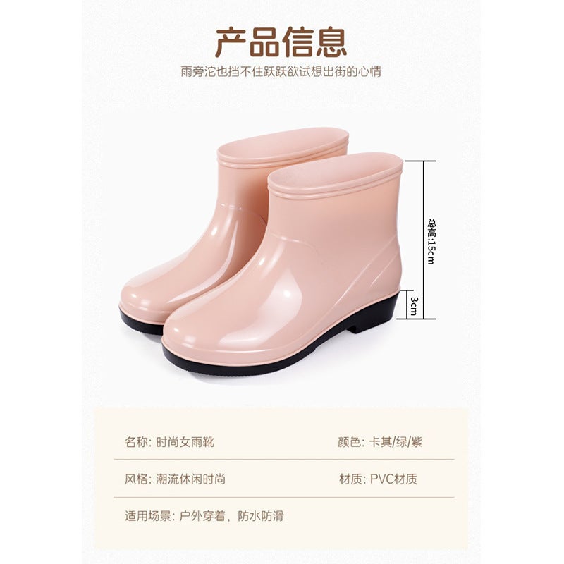 Fashionable Outdoor Short Rain Boots For Women, Waterproof And Non-Slip, Winter Fleece-Lined Rain Boots, Warm Kitchen Work Rain Boots For Women - Image 5